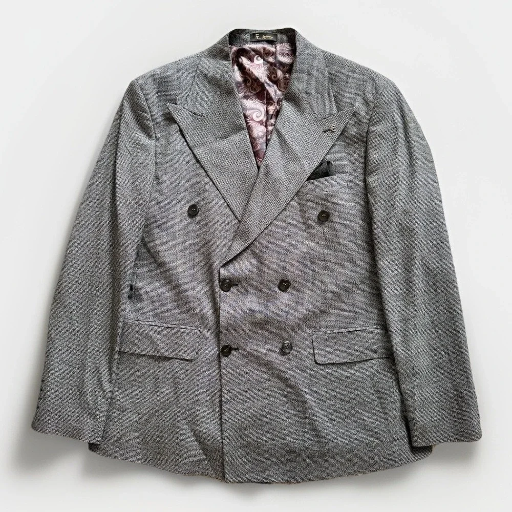 FC Plus Double Breasted 80s Blazer Mens 44 L Womens XL Gray Rockabilly Hollywood